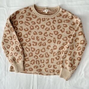 Pink Rose Tan Leopard Print Sweater